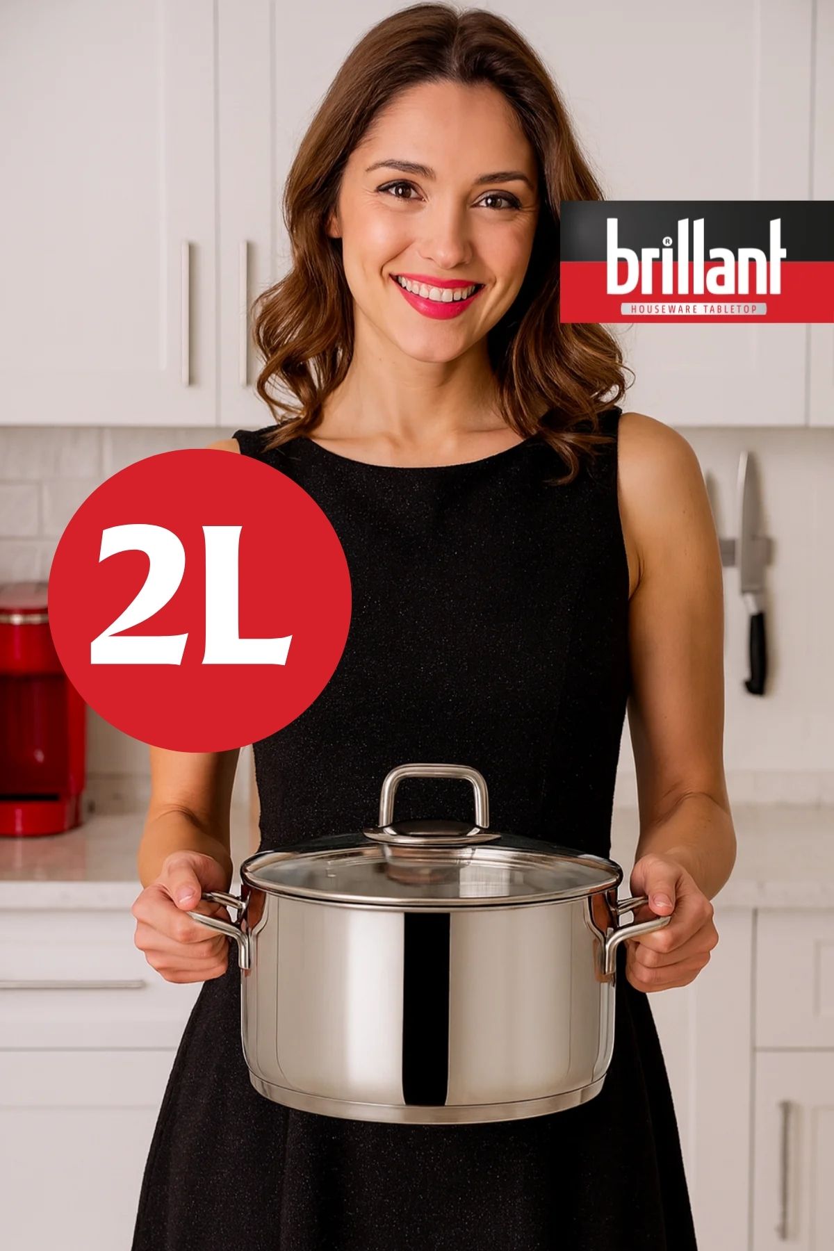 Brillant Queen Paslanmaz Çelik - Sağlıklı 18cm - 2,10 Litre Tencere ( Şık Özel Tasarım, Yanmaz – Yapışmaz – PFOA içermez, Kırılmaya Karşı Dirençli Z Tipi Cam Kapak )