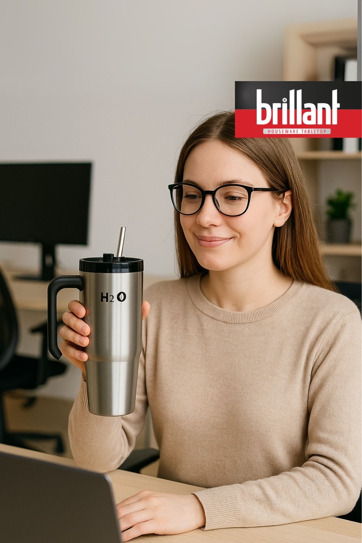 Brillant H20 900ml Termos Kupa Pipetli | Inox  ( Evde, arabada, ofiste, sporda; sıcak ya da soğuk, her koşulda yanınızda! Çift Katman Paslanmaz Çelik Yapı )