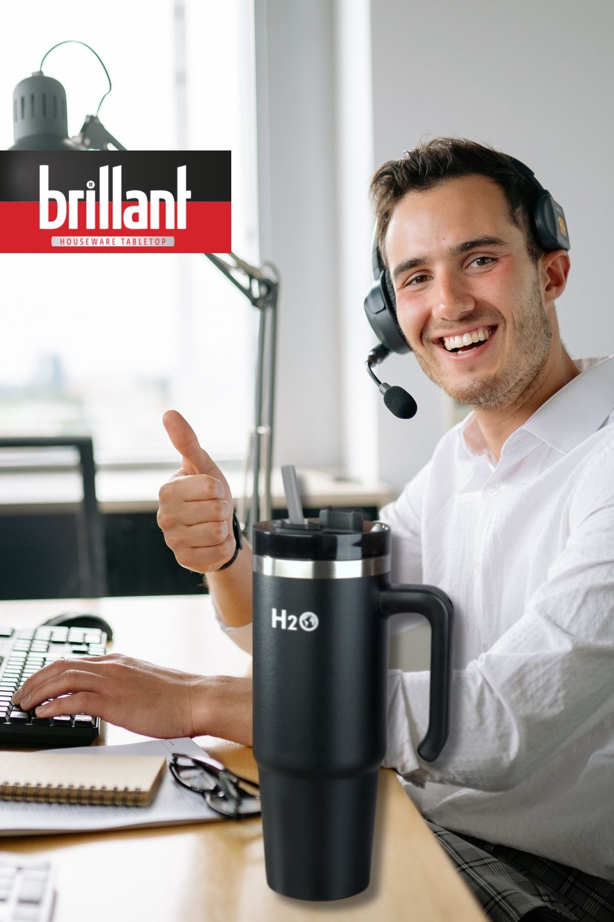 Brillant H20 900ml Termos Kupa Pipetli ( Sıcak ya da Soğuk, Her Koşulda Yanınızda! Çift Katman Paslanmaz Çelik Yapı )