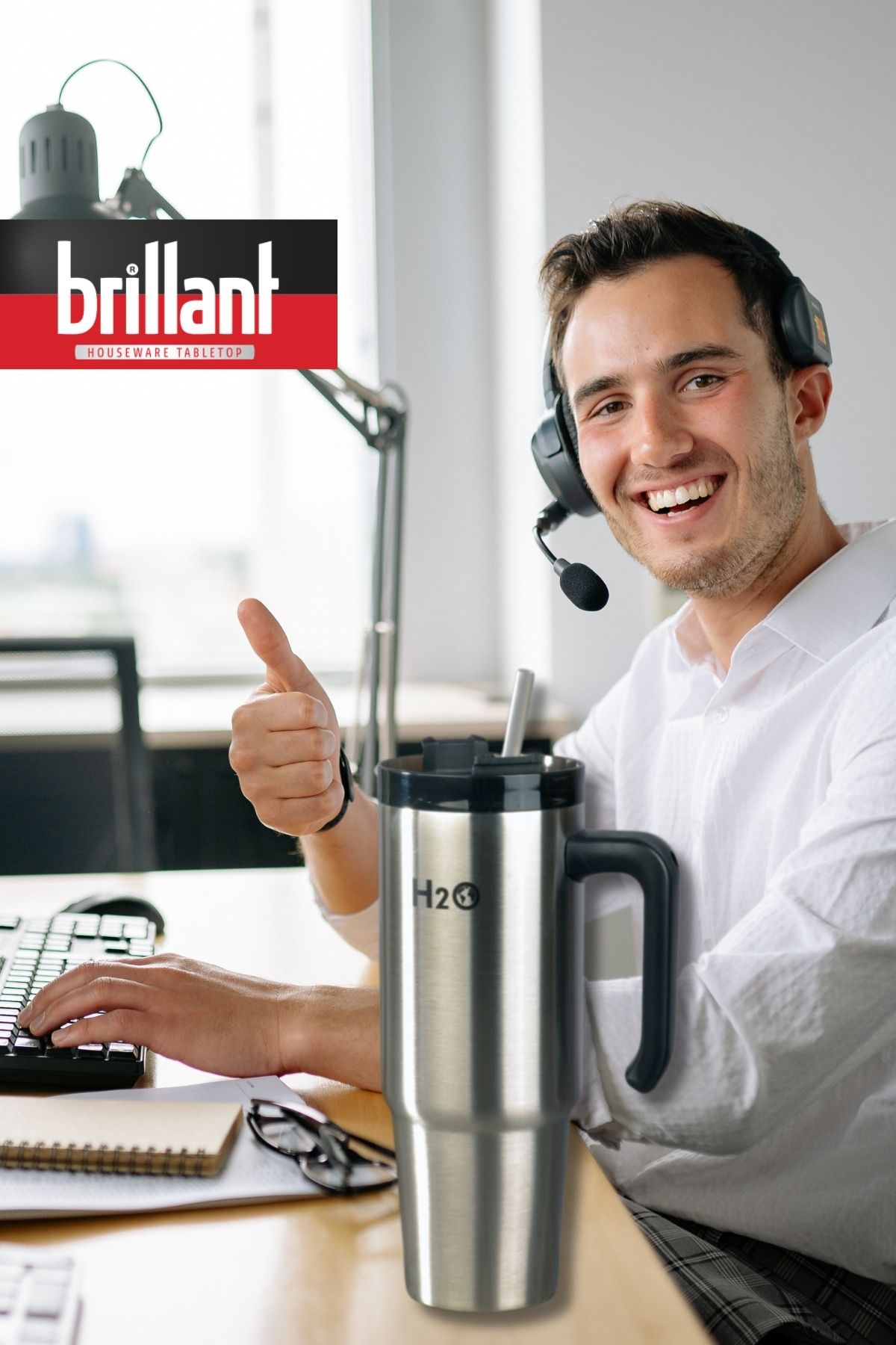 Brillant H20 900ml Termos Kupa Pipetli | Inox  ( Evde, arabada, ofiste, sporda; sıcak ya da soğuk, her koşulda yanınızda! Çift Katman Paslanmaz Çelik Yapı )